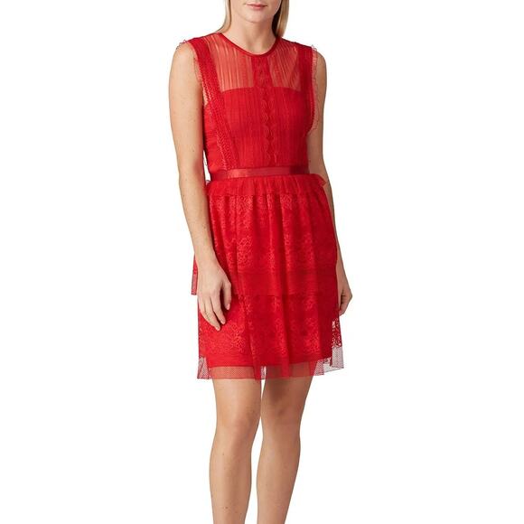Three Floor Red Tiered Fearless Mini Dress Small Size 6 Coquette Feminine Party - Picture 1 of 9